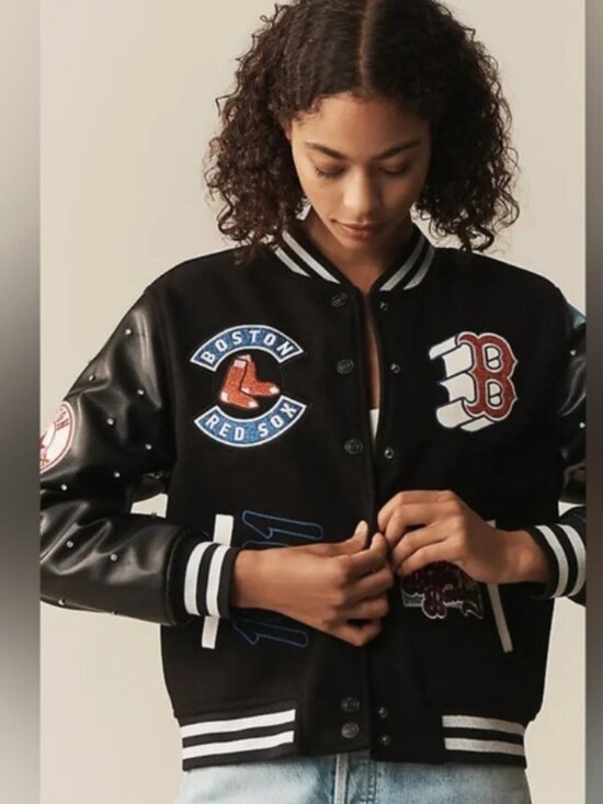 The Wild Collective Jackets & Blazers - Wild Collective x Anthropologie Boston Red Sox Varsity Jacket 1X Rare Studded